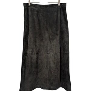 Freswick & Moore Genuine Leather Suede A Line Maxi Skirt Size 16 Black